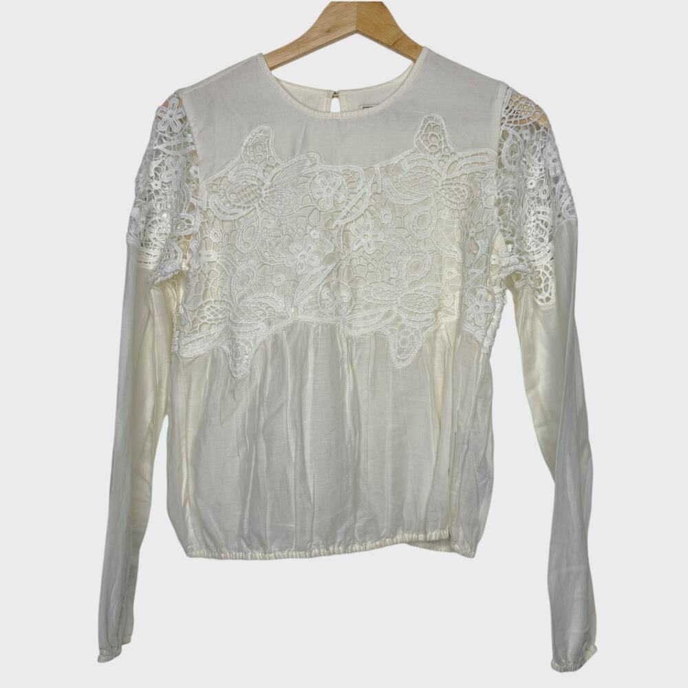 Abercrombie & Fitch Lace Trim Blouse | XS Ivory Long Sleeve Cottage Boho Western